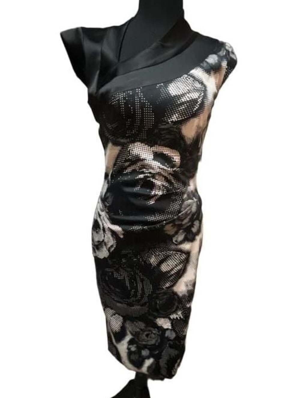 Karen Millen Black and White Floral Print Pencil Dress